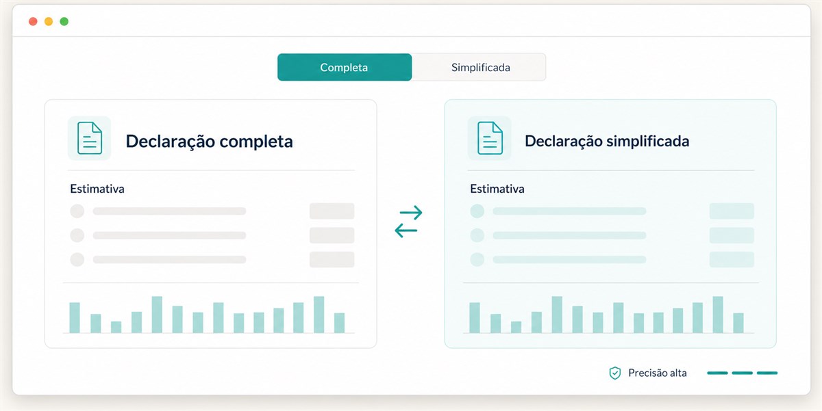 Comparação lado a lado entre declaração completa e simplificada no previsor